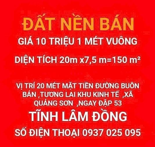 ĐẨT NỀN BÁN TẠI XÃ QUẢNG TĨNH LÂM ĐỒNG ,TƯƠNG KHU KINH TẾ 