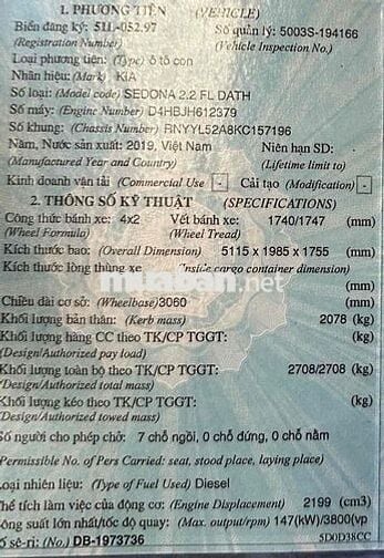 Kia Sedona 2019 Full dầu - màu đỏ