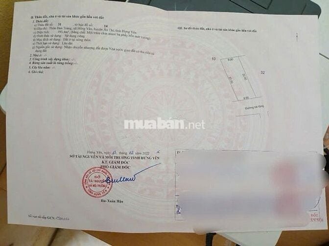 CHỦ CẦN BÁN  tại thôn Đan Tràng, Xã Hồng Quang, Huyện Ân Thi, Hưng Yên