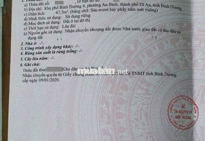 Đất gần chợ Dĩ An 2, sổ riêng, đường ô tô thông, xây tự do, 2002 Dĩ An