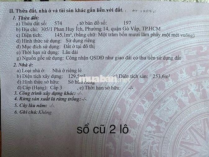 BÁN ĐẤT GÒ VẤP - PHAN HUY ÍCH 145M2 TẶNG DÃY 8 PHÒNG TRỌ