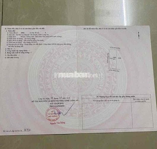 Đất chính chủ có sổ Mỹ Lệ Cần Đước Long An