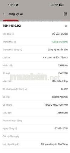 Cần bán Ex Chính chủ đk 1 lần chạy êm