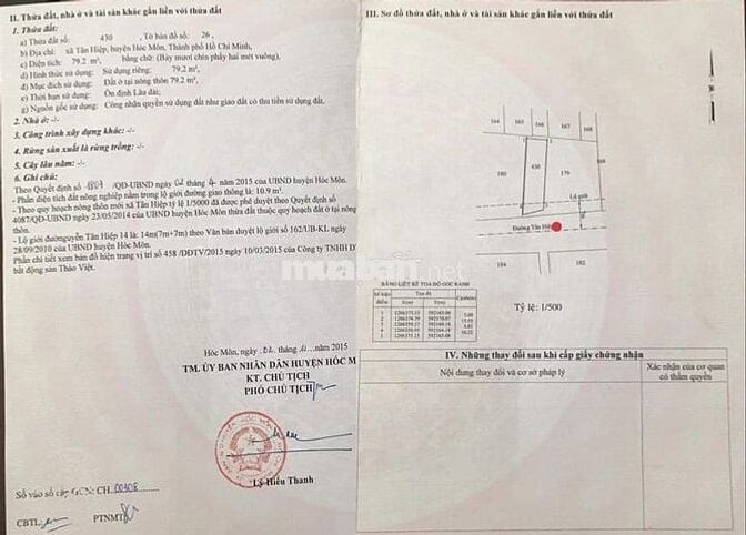 Bán nhanh lô đất 1,2 tỷ DT 80m2, sổ hồng riêng, Đ.Tân Hiệp 18, Hóc Môn