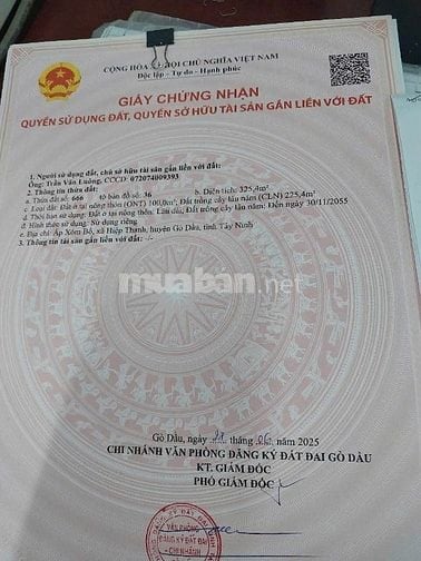 CHỦ NGỢP GỬI BÁN NHÀ PHƯỚC THẠNH 325m2, SHr, GIÁ 950 triệu 