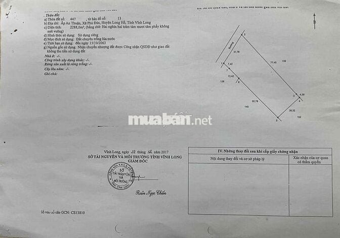 BÁN 6706M2 ĐẤT TRỒNG SẦU RIÊNG THÁI ĐÃ CHO TRÁI TẠI LONG HỒ-VĨNH LONG