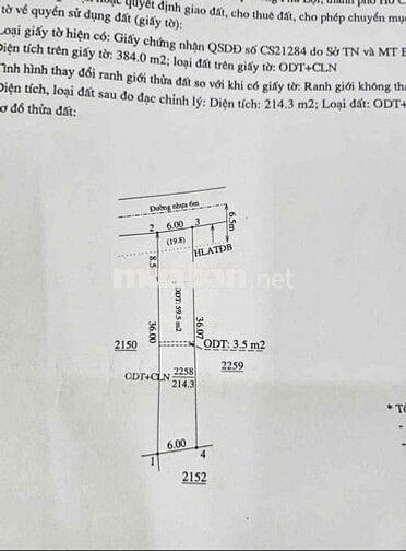 ĐẤT CHÁNH PHÚ HOÀ BẾN CÁT NGAY CHOẸ CHÁNH LƯU NHỰA 6M THÔG. 6x36
