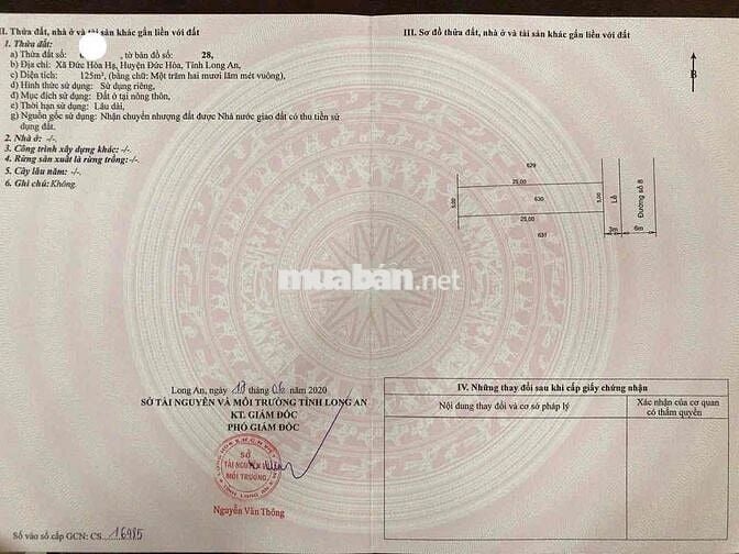 NGỘP BANK - ĐẤT NỀN DT 125m2  - 5x25. KHU DÂN CƯ HIỆN HỮU - GIÁP TÊN