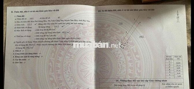 BÁN LÔ ĐẤT THỔ CƯ 222m2 TRUNG TÂM HÀNH CHÍNH HUYỆN SƠN HOÀ