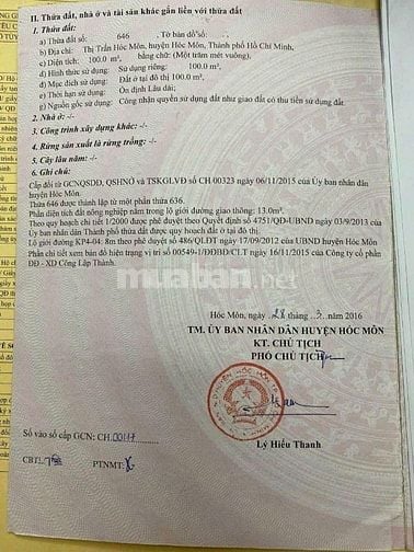 Bác 6 gửi bán căn nhà ở đường Lý Nam Đế , Thị Trấn Hóc Môn. DT 100m2, 