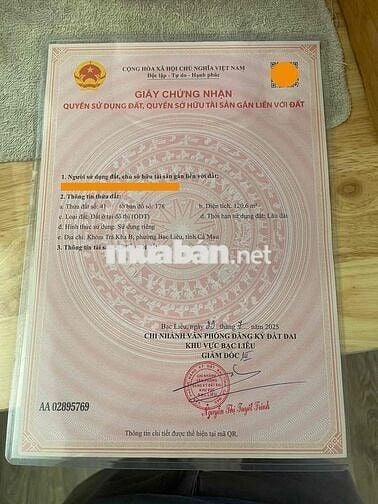Bán đất thổ cư 100% trung tâm Trà Kha, phường 8, TP Bạc Liêu