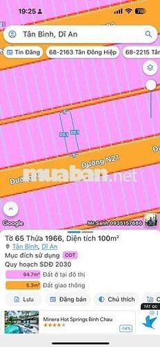 bán đât bờ hồ bicoxi  dĩ an dt 100m2 giá đầu tư