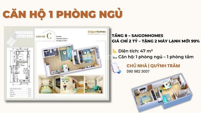 BÁN CĂN HỘ 1 PHÒNG NGỦ – TẦNG 8 – SAIGON HOME, BÌNH TÂN – GIÁ CHỈ 2 TỶ