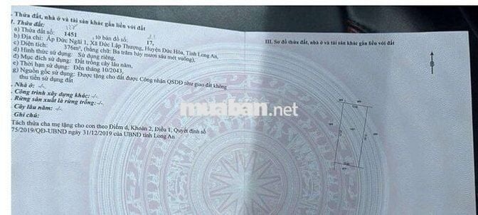 ĐẤT VƯỜN SÁT BÊN KCN ĐỨC HÒA 3