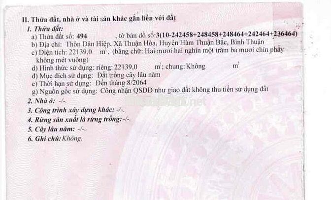 Chính chủ định cư nước ngoài cần bán lô đất CLN xã thuận hòa, bình thu