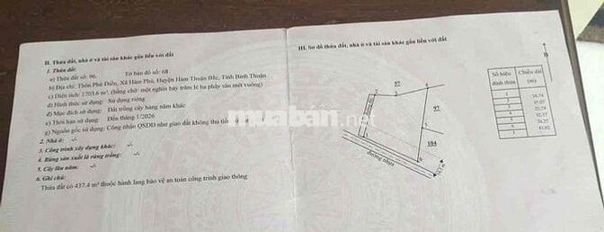 Chính chủ định cư nước ngoài cần bán lô đất mt đường nhựa xã hàm phú,