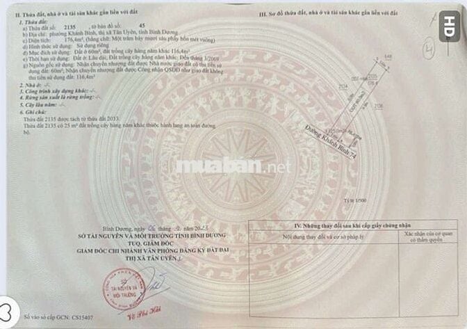 BÁN ĐẤT KHÁNH BÌNH 74 TÂN UYÊN BÌNH DƯƠNG 172M
