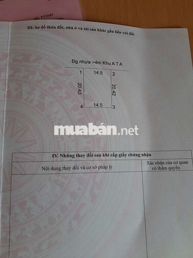 Bán đất mt khu ô bàn cờ ata phú mỹ,dân cư đông,dt:14.5x20 giá 9.3ty