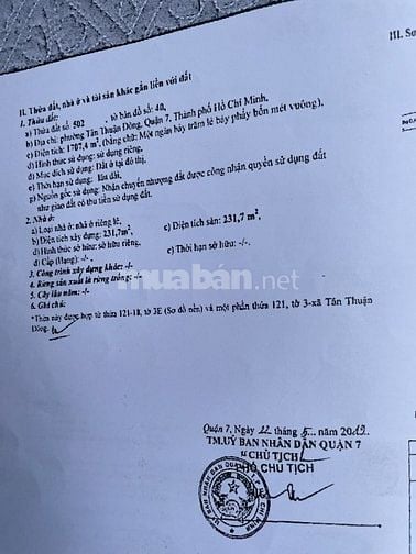 BÁN NHÀ .cấp 4 –dt- 1707m2. Đất ở đô thị .tiện xây căng hộ . Cao tầng 