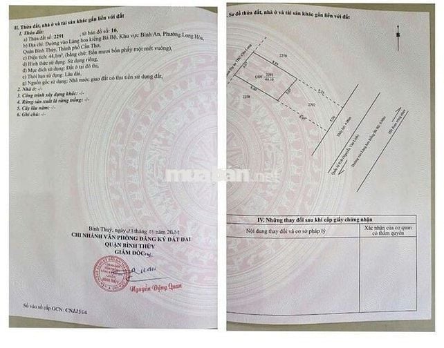 BÁN ĐẤT MẶT TIỀN ĐƯỜNG LÀNG HOA BÀ BỘ, LONG HÒA, BÌNH THỦY, CẦN THƠ