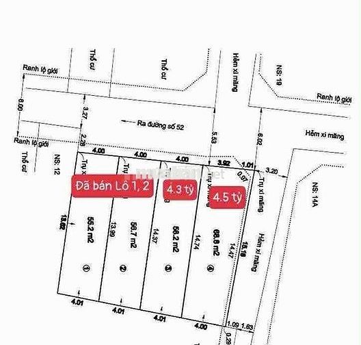 Mặt tiền đường số 52 – Đất thổ cư 58m² & 68m² – HBC Thủ Đức
