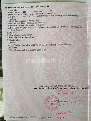 BÁN ĐẤT XÃ HÒA BẮC, HUYỆN DI LINH, TỈNH LÂM ĐỒNG CŨ