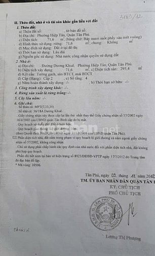 BÁN NHÀ MẶT TIỀN : 44 DƯƠNG KHUÊ - P. HIỆP TÂN - Q. TÂN PHÚ - TPHCM