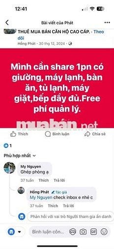 Cần share lại 1 phòng căn hộ chung cư Bình Chánh