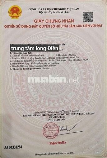 Bán Đất Chính Chủ tt Long Điền 1.6ti