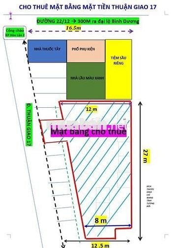 MẶT BẰNG MẶT TIỀN ĐƯỜNG THUẬN GIAO 17 (Ngay cổng chào KP Hòa Lân 2)