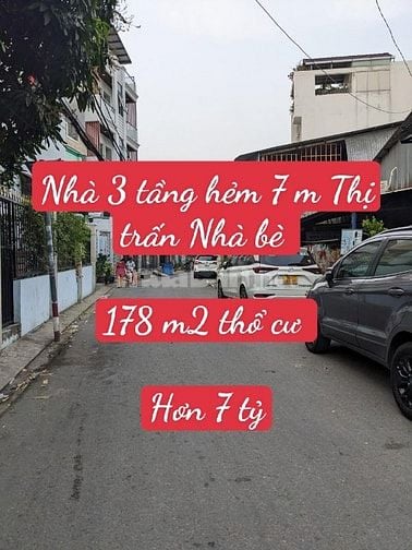 Nhà 3 tầng hẻm 1 sẹc hẻm 7 m TT Nhà bè. 178 m2 hơn 7 tỷ.