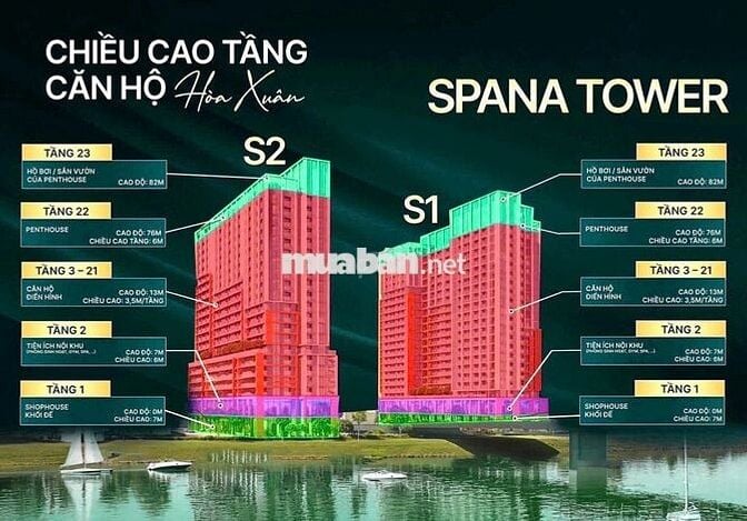 3,4 TỶ, 54M2, 2PN SỠ HỮU CĂN HỘ VIEW PHÁO HOA, BIỂN SPANA TOWER