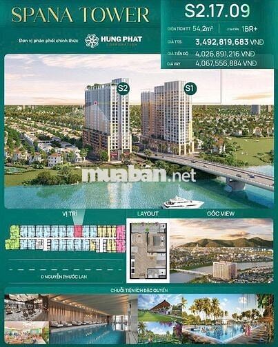 3,4 TỶ, 54M2, 2PN SỠ HỮU CĂN HỘ VIEW PHÁO HOA, BIỂN SPANA TOWER