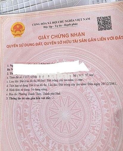 Bán đất mặt tiền Phùng Lưu gần Trưng Nữ Vương- Thuỷ dương