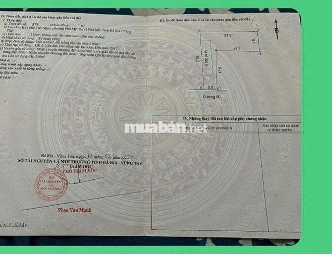 Bán đất siêu phẩm đg cách mạng tháng tám,p.Phú Mỹ,dt:315m2 giá 5.5ty