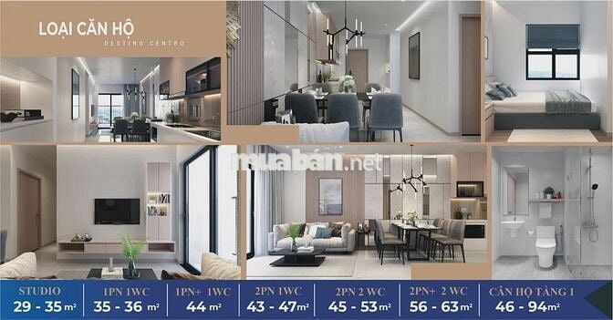 Khu căn hộ cao cấp Destino Centro, tháp Cielo, 1 PN 1 WC, tỉnh Long An