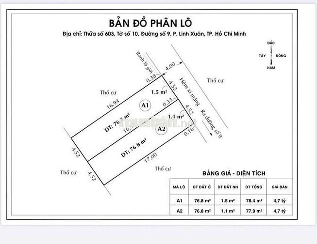 BÁN LÔ ĐẤT HXH ĐẬU GÕ _ DT 4,5X 17:78,M² _GiA BÁN 4,7 Tỷ.