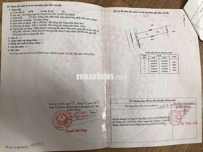 Tôi Bán Nhanh Đất MT đường nhựa Trung Lập Hạ Củ Chi. Giá 1tỷ730/157m2