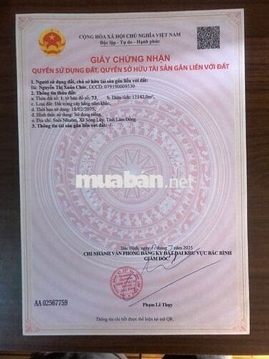 ĐẤT VỊ TRÍ ĐẸP TẠI  Quốc Lộ 1A,Xã Sông Lũy, Huyện Bắc Bình, Bình Thuận