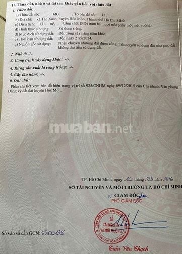 Chủ cần bán đất (8x18 1.9 tỷ) ngay Tân Xuân 1, xã Tân Xuân, Hóc Môn