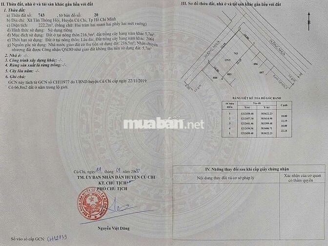 Bán Đất Thổ Cư - Củ Chi 10x22-100% Thổ Cư-Tân Thông Hội. Giá 1 tỷ 970