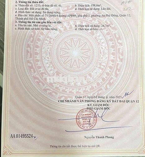 345m Thổ Cư SHR Gần Chợ An Phú Đông Vườn Lài