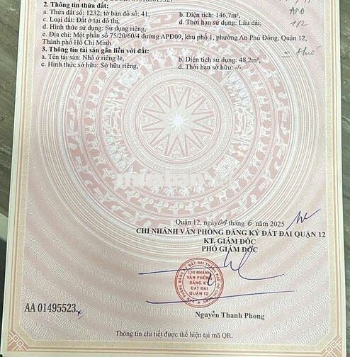 345m Thổ Cư SHR Gần Chợ An Phú Đông Vườn Lài