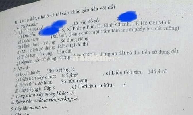 Diện tích khủng 180 m2, sát mặt tiền, gần Quốc lộ 50 + NVL chỉ 6.2 tỏi