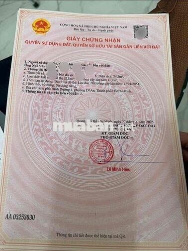 Đất gần trung tâm hành chính Dĩ An, P Dĩ An, Tp Dĩ An.