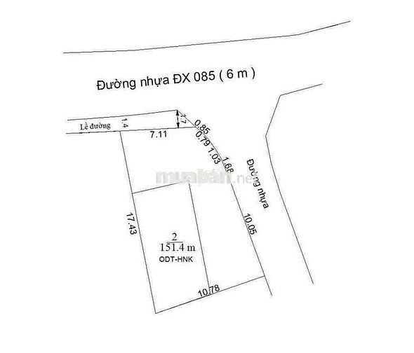 Đất Hiệp An Bình Dương cũ mặt tiền Dx85. 7x17 nơ hậu 10m