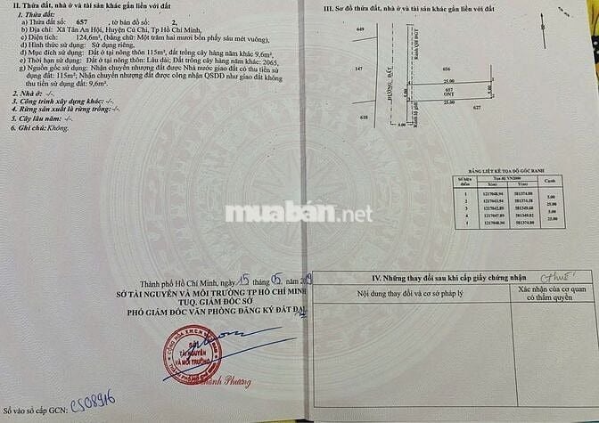 Bán Đất Thổ Cư - Củ Chi: 5x25-100% Thổ Cư-Tân An Hội. Giá 1 tỷ 190