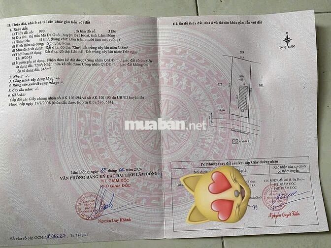 CHÍNH CHỦ CẦN BÁN LÔ ĐẤT Thị Trấn Madaguoi (Cũ), Đạ Hoai, Lâm Đồng