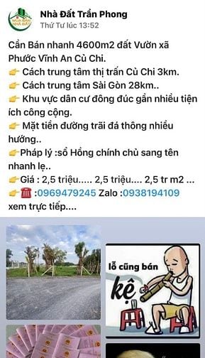 Bán 4600m2 đất thổ cư, thuộc Phước Vĩnh An xã Củ Chi..