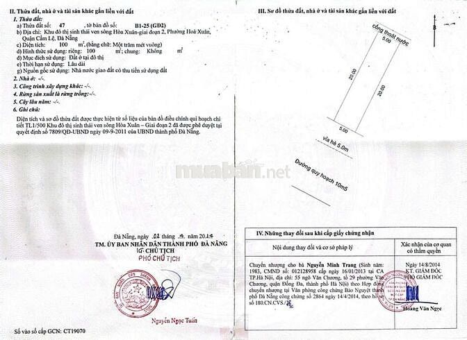 Bán cặp đất tặng kho đường Bùi Trang Chước - Hòa Xuân  Giá: 14,6 tỷ tl